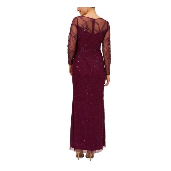 PAPELL STUDIO Womens Burgundy Lined Long Sleeve Full-Length Formal Gown Dress 12 - Picture 2 of 2